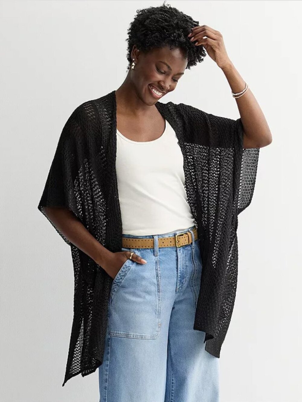 Sonoma Goods For Life Open Knit Ruana Kimono Black OS